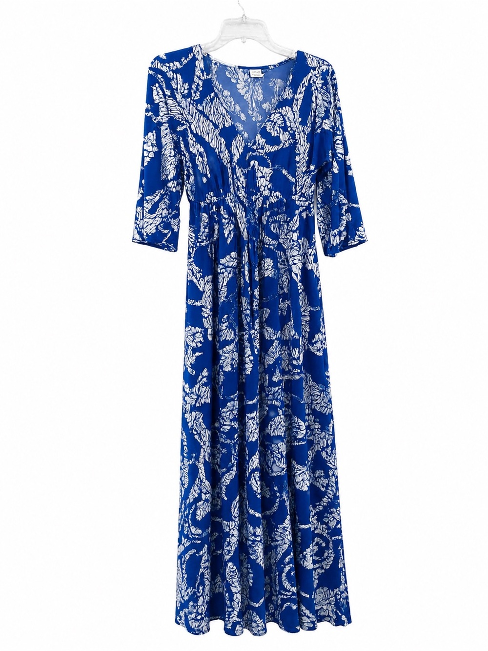 Vibrant blue and white print maxi dress Boho